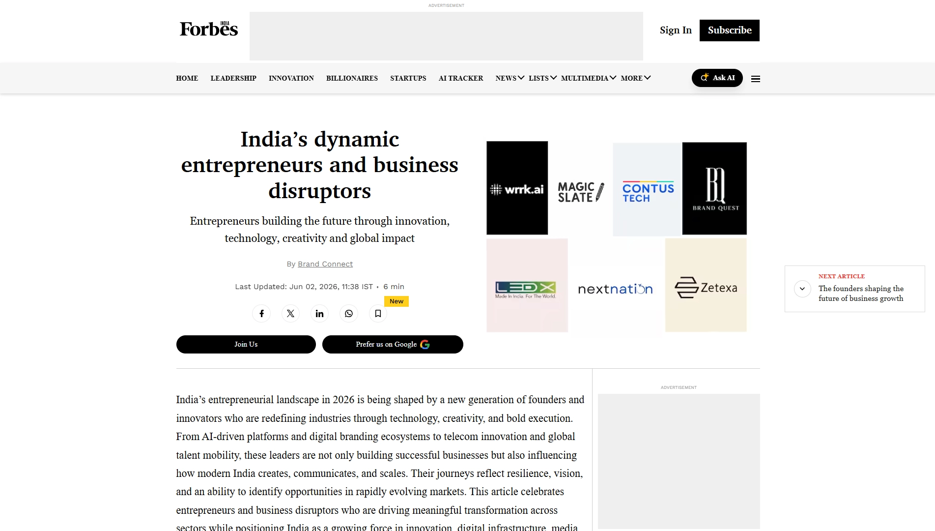 LEDX Technology featured in Forbes India article on India's dynamic entrepreneurs and business disruptors